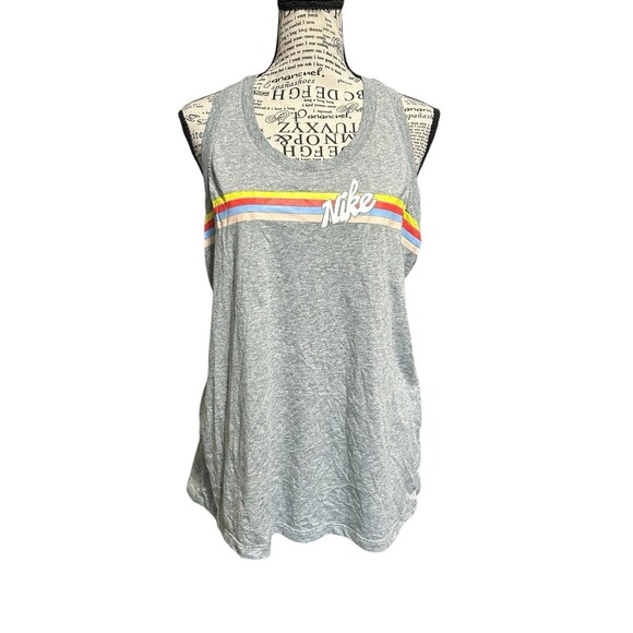 Nike Woman's Tank Top Racerback Retro Strips Y2K Vacation Fair Travel Summer Lg - Picture 1 of 6